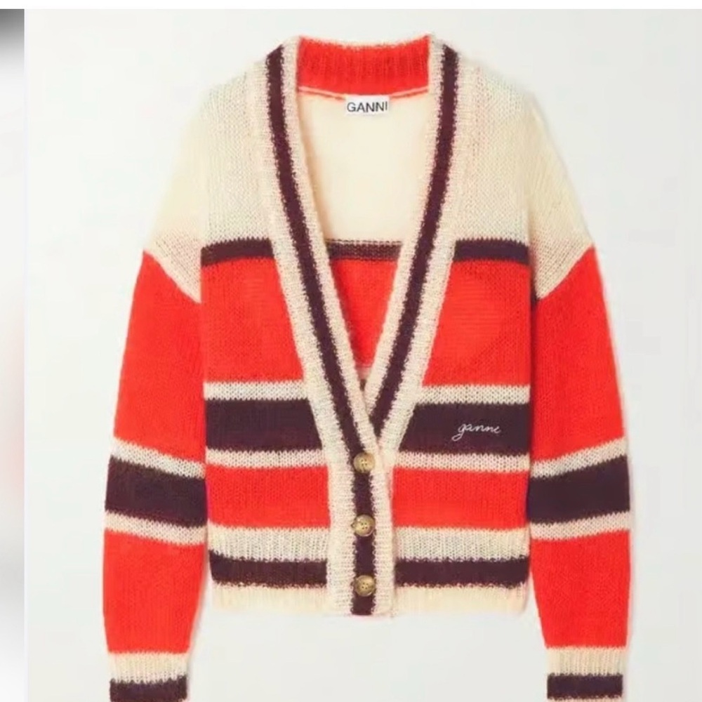 GANNI mohair stripe cardigan rugby